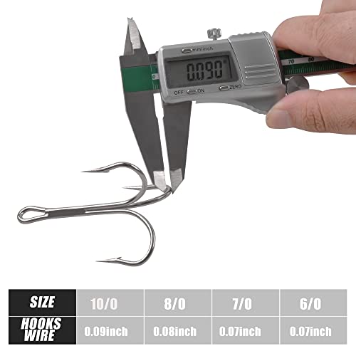 15/30pcs Classic Treble Fishing Hooks Large Size Silver Triple Barbed Fish Hook Strong Sharp Saltwater Fishing Hooks Size 4/0 6/0 7/0 8/0 9/0 10/0 - size: 10/0 - 15pcs