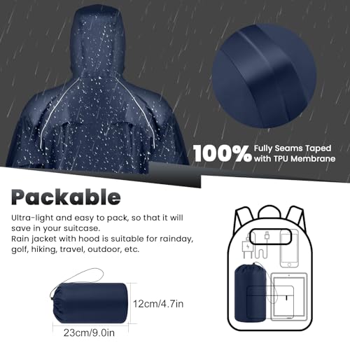 SOPPY Waterproof Rainsuit Jacket Pants Suits, Hooded Rain Jacket with Trousers, Packable Raincoat Sets with Carrying Bag - color: Blue-m, size: Medium