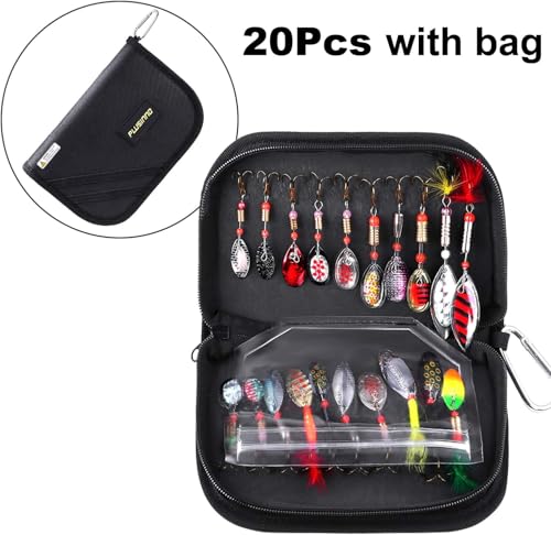 PLUSINNO Fishing Lures Spinner baits for Bass - 16/32 pcs Spinner Lures Kit with Portable Carry Bag, Hard Metal Spinner Baits for Trout - color: 20pcs spinner set with bag