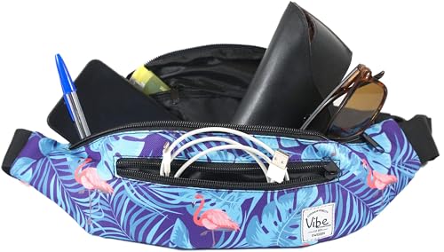 Vibe Festival Gear Rave Fanny Pack for Women Men – Festival, 4 Pockets, Adjustable Strap, Cute Waist Bag, Crossbody Belt Bag, Hiking, Running, Cycling - color: Flamingo, size: Fits Most