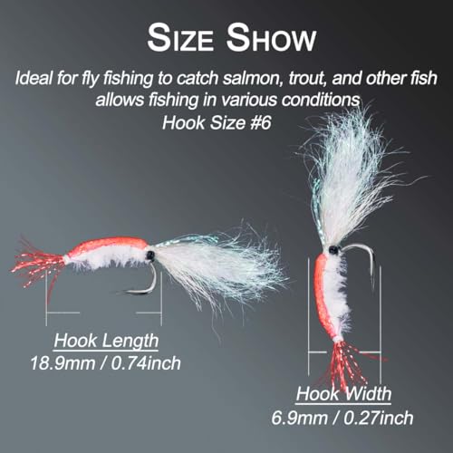 8Pc Bionics Crystal Flash Silk Shrimp Artificial Lures Fly Fishing Flies Saltwater Freshwater Bait Fishing for Bass Trout Salmon Hook Size #6 - color: Red