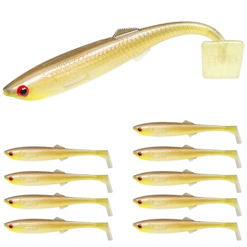 TRUSCEND Shadtale Easy Catch Soft Fishing Lures with BKK Hooks - Trembly Sinking and Vibrating Swim for More Bites, Pre-Rigged Swimbaits for Bass, Trout, Crappie, Walleye, Freshwater Saltwater Fishing - color: F1-3.35",0.2oz,10pcs