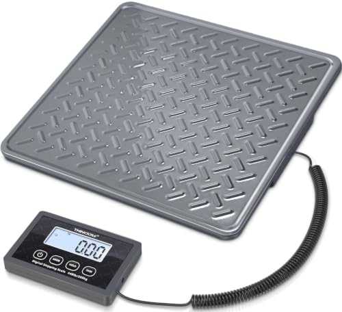 THINKSCALE Shipping Scale, 440lb/1oz Digital Heavy Duty Postal Scale, Strong Steel Platform, Postage Scale with Hold/Tare/LCD Display, Scale for Packages, Luggage Scale, Battery&AC Adapter Included - color: Alloy Steel Gray