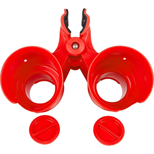 ROBOCUP, (Red), Patented Clamp On Boat Cup Holder |Multifunction Dual Drink Caddy for Fishing Poles, Tools, Net, Gaff |Portable Storage for Boating, Beach, Umbrellas, Golf Carts, Strollers - color: Red, size: Standard Spring