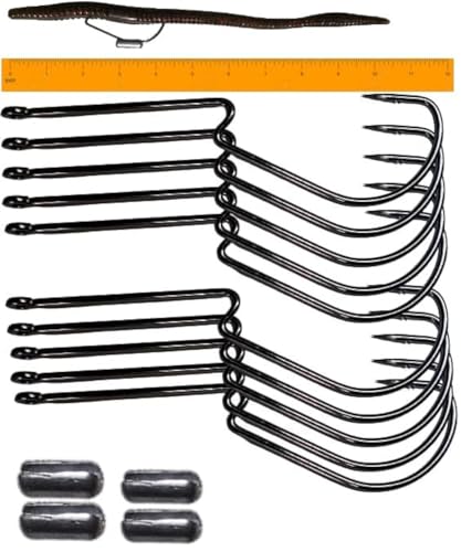Long Shank Neck EWG Offset Worm Hook Wide Gap Swimbait Weedless Fishing Terminal Tackle - color: 10/PK LONG NECK EWG 5/0 HOOK & (4) WEIGHTS
