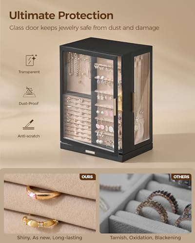 Glimmloop 360° Rotating Jewelry Box with 9 Drawers, Spacious Vertical Jewelry Organizer with Glass Window, Jewelry Storage Case, Dustproof & Moisture-resistant Design, Black - color: Black, size: 9 Drawers (6.2"D x 11"W x 15.1"H)