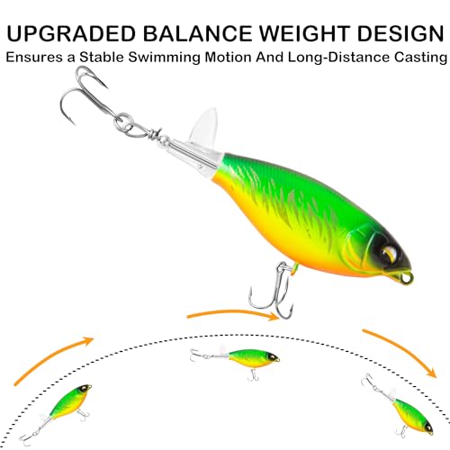 5Pcs Topwater Fishing Lures with Bait Box, Whopper Popper with Rotating Tail Treble Hooks, Plopper Floating Lure for Bass Crappie Walleye Catfish Pike Perch, Freshwater or Saltwater - size: 0.2oz Medium