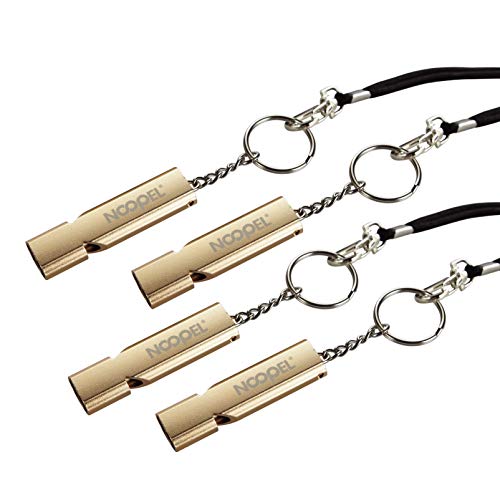 Noopel Emergency Whistles Lifeguard Safety Whistle with Lanyard and Keychain for Outdoor Camping Hiking Boating Backpacking Fishing Kayak Kids Rescue Signaling Loud Survival Whistle - color: 4 Pack Gold