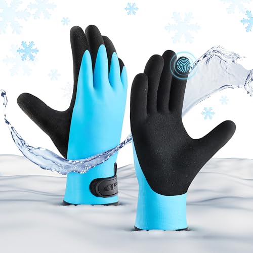 COOLJOB Thermal Warm Winter Work Gloves with Grip, Rubber Coated Touchscreen Waterproof Freezer Gloves for Warehouse, 1 Pair - color: Blue, size: Medium