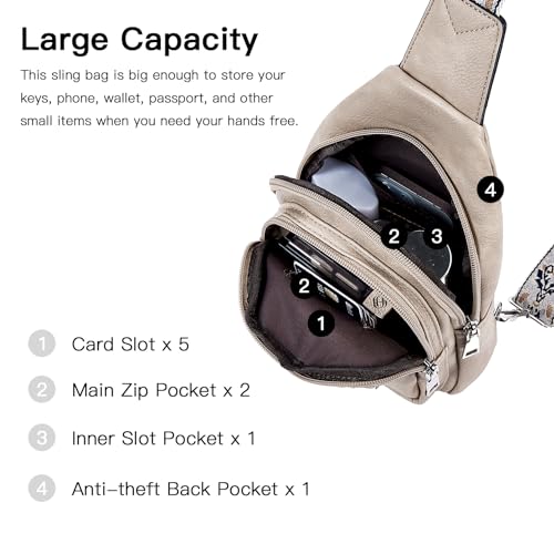 Telena Sling Bag for Women Crossbody Bags Purse for Women Vegan Leather Fanny Pack with Adjustable Strap - color: 1-cloud Grey