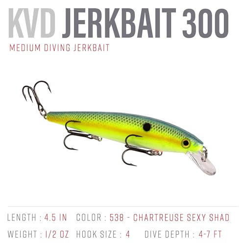 Strike King KVD Jerkbait 3 Hook - color: Chartreuse Sexy Shad, size: 4.75 inch (Pack of 1)