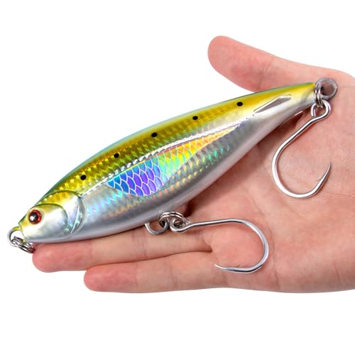 Alwonder High Speed Trolling Lures Saltwater Fishing Lures 6"/3oz Sinking Twitch Bait 7/0 Hook Deep Diving Jerkbait Fishing Plug Offshore Lure for Tuna Striper Mackerel - color: Chrome Sardine