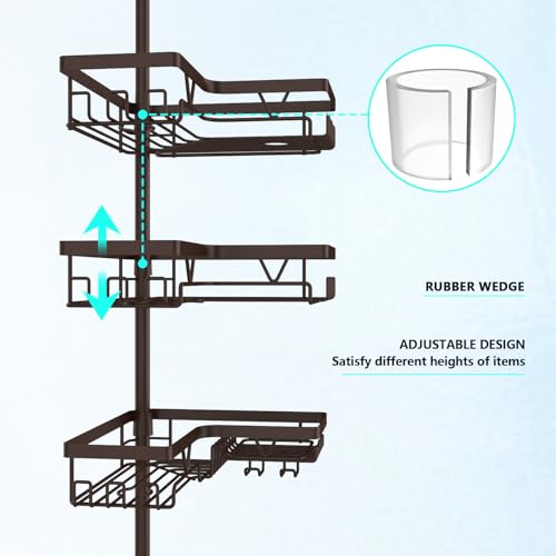 DAOYA Corner Shower Caddy Tension Pole - Adjustable 4-Tier Shower Shelf Stainless Steel Corner Tension Rod Bathroom Organizer Shampoo Holder with Soap Holders & Hooks for Bath, Tub, Floor Space Saving - color: Bronze