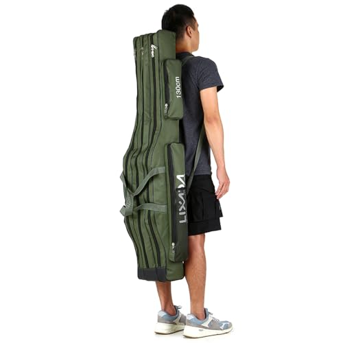 Lixada Fishing Rod Case, 3 Layers Oxford Fishing Rod Bag, Portable Foldable Fishing Pole Bag, Fishing Rod Carrier Fishing Tackle Storage Bag Travel Carry for Fishing Gear & Equipment - color: Army Green, size: 150cm