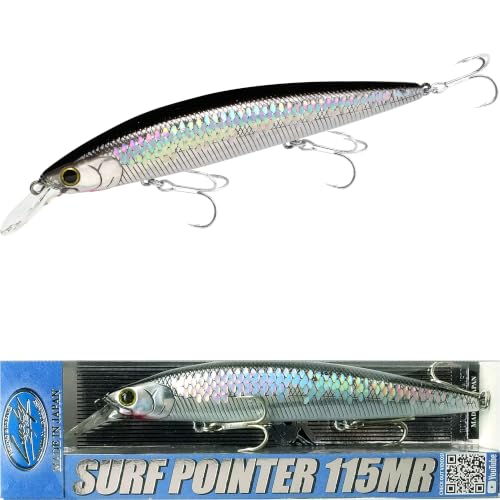 LUCKY CRAFT Surf Pointer 115MR Saltwater Fishing Lures for Halibut and Stripped Bass, Long Casting Jerkbait, Sinking Surf Fishing Gear, Fish Accessories for Tackle Box - color: 765 MS Anchovy, size: One Size