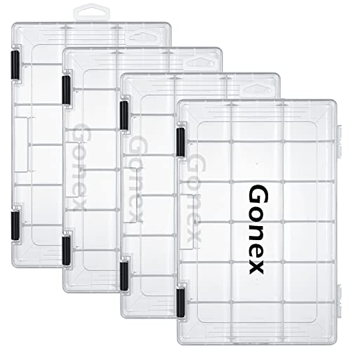 Gonex Fishing Tackle Boxes, 3600 3700 Tackle Trays with Adjustable Dividers, Clear Plastic Tackle Box Organizer Storage for Fishing Lure Bait Hook Jewelry Craft Beads Earring Container, 3 or 4 Packs - color: 4pcs 3600(Tray Size:10.8"x7.09"x1.65")