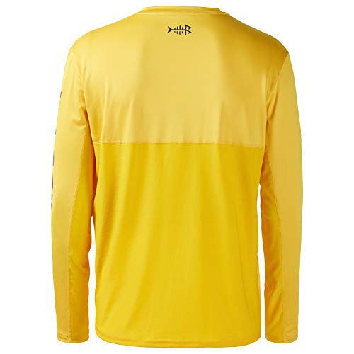 BASSDASH Fishing T Shirts for Men UV Sun Protection UPF 50+ Long Sleeve Tee T-Shirt - color: Amber/Dark Blue Logo, size: Small