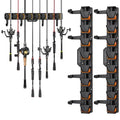 Fishing Rod Holders, Wall Mounted Fishing Rod Rack, Fishing Pole Holder Holds Up to 8 Rods or Combos, Fishing Rod Holders for Garage with 4 Hooks, Fits Most Rods of Diameter 3-24mm - style: Orange-2Pack