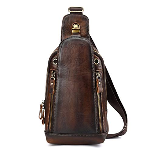 Hebetag Leather Sling Bag Crossbody Backpack for Men Women Outdoor Travel Camping Hiking Shoulder Chest Day Pouch Casual Vintage Sling Daypack Coffee - color: #16coffee
