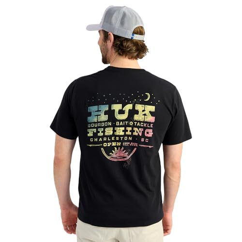 HUK Men's Pocket Tee, Comfortable Performance Fishing Short Sleeve T-Shirt with Chest Pocket - color: Western Wild - Black, size: Small