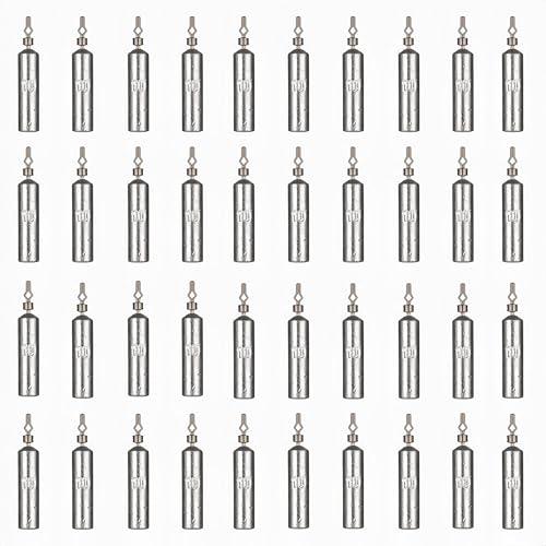 50Pcs Fishing Weights Sinkers Drop Shot Weights Pencil Skinny Sinkers with Barrel Swivel Casting Sinkers Catfishing Sinkers Lead Weights Sinkers for Saltwater Freshwater Fishing-(3.5-10g) - size: 3/8oz(10g)-40 Pack