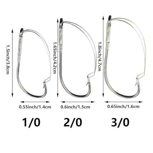 Weedless Wacky Rig Hooks, High Carbon Steel Bass Hooks Available in 3 Sizes, Weedless Hooks for Bass Fishing, Precision Wacky Worm Hooks for Neko Rig Soft Baits - size: 1/0