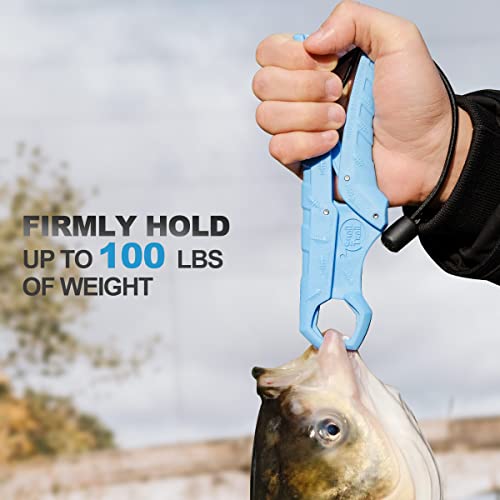 SNAIL TRAIL 7.5''/9'' Floating Fish Gripper, Fishing Grabber, Catfish Mouth Pliers, Caught Bass Holder, Digital Scale Hook Clamp, Saltwater Lip Grip Tool with Lanyard, Gifts for Men, Blue - color: Blue, size: 7.5"
