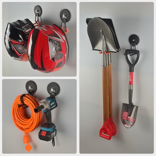 MUTUACTOR Updated Super Strong Magnetic Hooks,40lbs Anti-Scratch Large Garage Hooks for Hanging,2-Pack Magnetic Hooks Heavy Duty for Organizing Heavy Impact Drivers Trailer Cord Garden Tool Box - style: Updated 3.46in Magnet L Red Hooks 2PCS