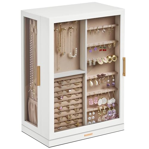 Glimmloop 360° Rotating Jewelry Box with 9 Drawers, Spacious Vertical Jewelry Organizer with Glass Window, Jewelry Storage Case, Dustproof & Moisture-resistant Design, White - color: White, size: 9 Drawers (6.2"D x 11"W x 15.1"H)