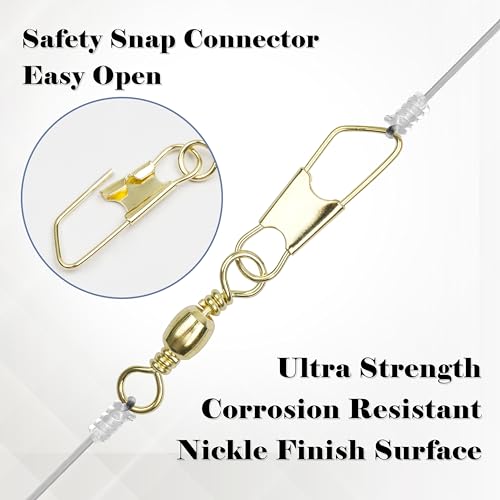 Fishing Barrel Swivels Snaps, 100pcs Snap Swivels Fishing Tackle Leader Line Lure Connector Accessories High Strength Solid Rings for Saltwater Freshwater, Black/Gold - color: GOLD, size: #10-100pcs