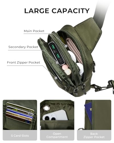 CHOLISS Small Sling Bag for Women and Men, Crossbody Bags Trendy Fanny Packs Chest Bag with Extended Strap - color: D03 Green - Upgrade