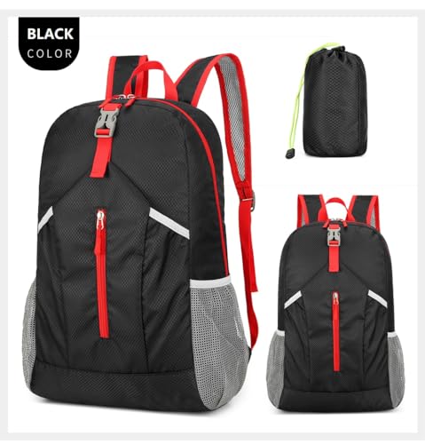 levayhill 25L Foldable Hiking Backpack,Small Packable Daypack, Black | Lightweight Collapsible Bag,Water Repellent Travel Basic-Daypack,Men Women Camping Cycling Rucksack Outdoor Back Pack - color: Black