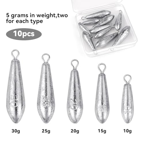 10 Pack Drop Shot Fishing Weights Kit, Drop Shot Weights, Fishing Bottom Sinkers Lead Weight for Bass Fishing Lures or Other Fish - style: 5 Style