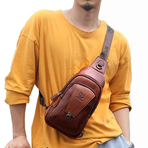 Hebetag Leather Sling Bag Crossbody Backpack for Men Women Outdoor Travel Work Shoulder Chest Pouch Camping Casual Daypack Coffee 18cm(W) x8cm(D) x30cm(H)(7.08"x3.14"x11.81") approx; - color: #08coffee