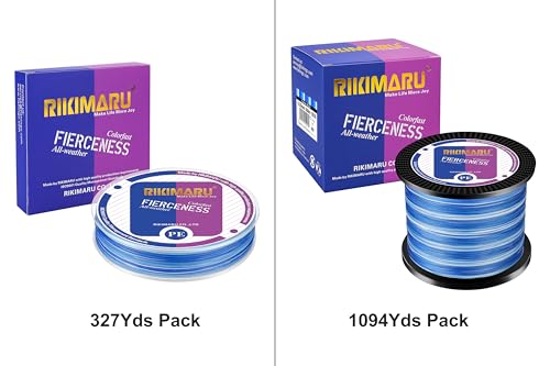 RIKIMARU Braided Fishing Line Abrasion Resistant Superline Zero Stretch&Low Memory Extra Thin Diameter 327-1094 Yds, 4-180LB - color: Blue Camou, size: 327 Yds/0.40mm(8 Strands)/65LB