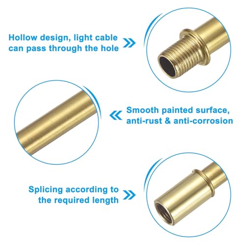 PATIKIL Straight Pipe Lamp Stems Rod Kit, 4 Set M10 Carbon Steel 60mm(2.36") Long Double End Thread Rod with Coupling Nuts Sleeve Connector for Table Lamps Chandeliers,Copper - color: Copper, size: 60mm(2.36")