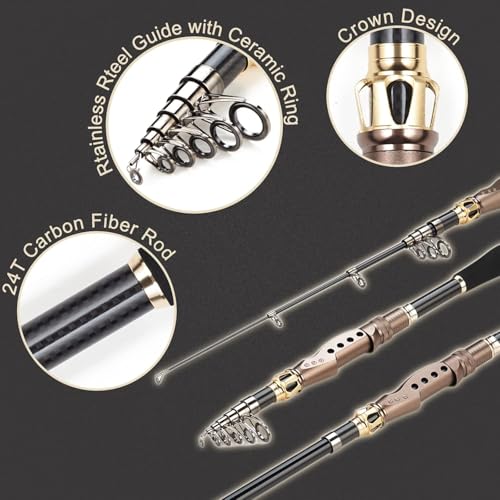 Fishing Rods and Reels Combo Telescopic Fishing Rod with Fishing Carrier Bag Travel Portable Fishing Rod and Reel Combo with Case - size: 6.89 FT