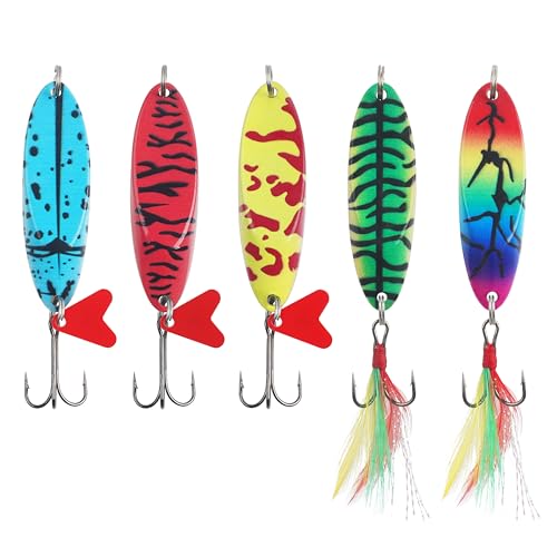 Fishing Lures Casting Spoon Lure, 5pcs Hard Metal Spoon Fishing Lures for Trout Bass Crappie Pike Walleye Saltwater Freshwater Fishing Gear 3/16oz-2oz - color: Painted-B, size: 3/8oz(10g)