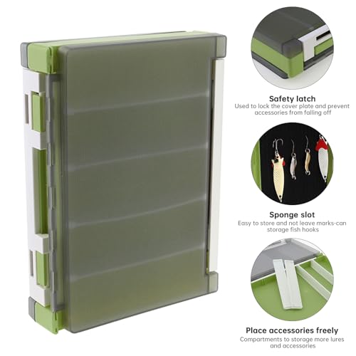 Double Sided Fishing Lure Box Organizer, Fishing Tackle Box Storage Hard Plastic Container Case for Lure Bait Hooks Beads Jewelry Earring - color: Green