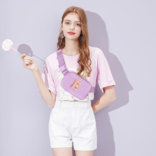 Gitus Belt Bag Fanny Pack Crossbody Bags with Initial Letter Patch Cute Stuff Birthday Gifts for Teenager Girls Trendy Preppy Stuff for Teen Girls Cool Stuff for Teens (Lavender-E) - color: Lavender, style: E