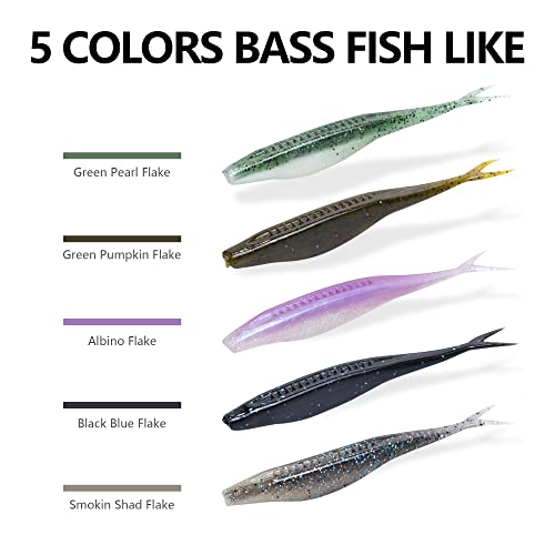 Fishing Bait Soft Plastic Lures 30/50 Pcs, Weighted Hooks 10 Pack & 40-Piece Set, 4in/5in Salty Split Tail Jerk Shad, 3/0 4/0 5/0 Weedless Swimbait Hook for Bass Fishing - color: Set B, size: 5in-30 Pcs