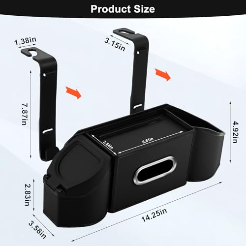 7-In-1 Car Seat Back Organizer with Cup Holders, Tissue Box, Garbage Can&Hooks, Multifunctional Headrest Storage Organizer, Headrest Cup Holder for Backseat, Car Accessories for Trips, Travels(Black) - color: Black