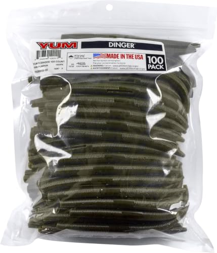 YUM Dinger Classic Worm All-Purpose Soft Plastic Bass Fishing Lure 100 Pack, 5 Inch - color: Green Pumpkin Flake, size: 5" (Pack of 8)