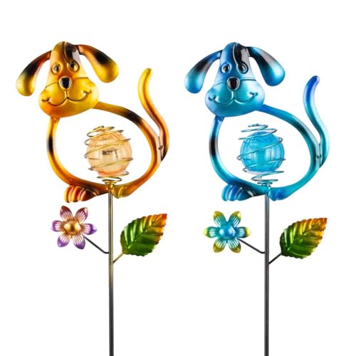 Solar Outdoor Garden Lights,27.4''H Solar Dog Statues Outdoor Lights,Waterproof Solar Decorative Garden Stakes for Lawn Patio Pathway, Solar Lights for Outside for Mom,Women,Dog Lovers - color: Dog-2Pack