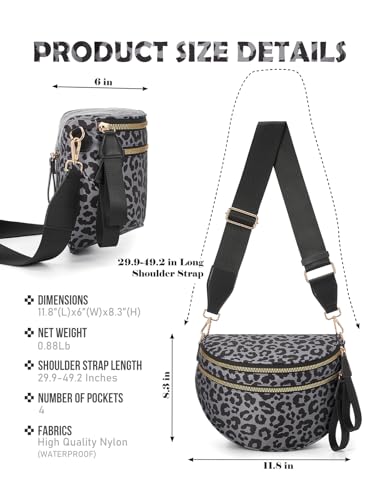 Pure Colour Crossbody Bag Bum Bag for Women,Spacious Purse Fanny Packs Belt Bag,Oversized Bum Bag (Black Grey Leopard Print Bum Bag) - color: Black Grey Leopard Print Bum Bag