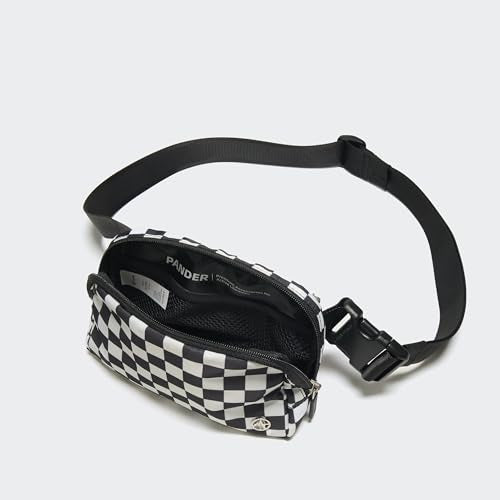 Pander Two Way Zipper Fanny Pack Nylon Everywhere Belt Bag for Women, Water Repellent Waist Packs, Crossbody Bags with Adjustable Strap (Checkered Black) - color: Checkered Black