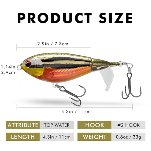 TRUSCEND Popobait Easy Catch Fishing Lures with BKK Hooks, Instant Startup, Longer Cast, Balanced Spray/Sound/Swim, Plopper Topwater Lures for Bass, Trout, Pike, Walleye, Freshwater Saltwater Fishing - color: B3-4.3",0.8oz