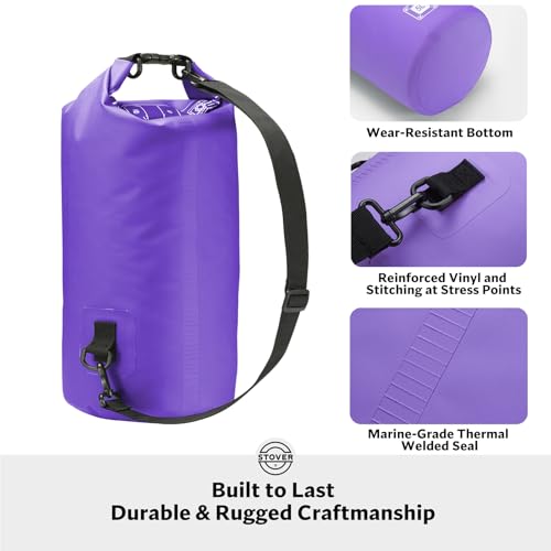 STOVER 5/10/25/30/40/55L Waterproof Dry Bag, Small Lightweight Roll Top Dry Bag Backpack w/Waterproof Phone Case, Kayaking, Travel, Hiking, Fishing, Tubing, Camping, the Beach, Men/Women (Purple) - color: 5l Purple, size: 5L