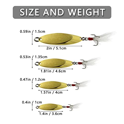 Fishing Spoons Fishing Lures Casting Spoon Metal Jig Lure Trout Lures for Freshwater/Saltwater, Reflective Spoons Bait with Treble Hooks Fishing Tackle 5 Pcs - color: Golden (5pcs), size: 1/2oz