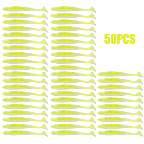 Paddle Tail Swimbaits FS/RE-10 | for Bass Fishing,14 Colors ,Fishing Lures with Flash Blade,Freshwater Saltwater ,Bass Bait,for Trout Catfish Pike - color: Color F, size: 9cm,50pcs